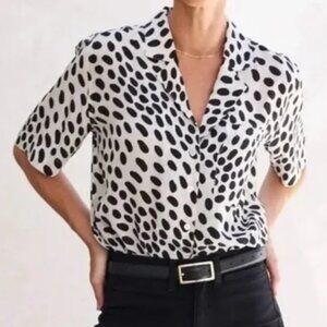 AYR The Pool Boy Button Down Shirt Hot Dot Cream Black Silk Blend Sz M